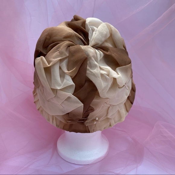 Vintage 2-Tone Brown Bucket Fascinator Hat main image 4